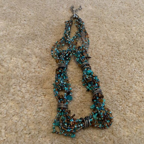 Faux Turquoise, Tiger Eye and Beaded Statement Necklace - Picture 8 of 14